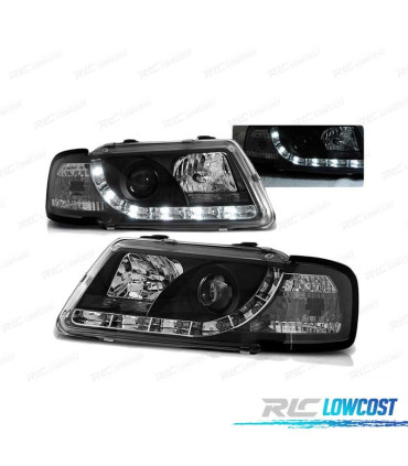 FARÓIS FRONTAIS LED TRU DRL ECE-R87 AUDI A3 8L 96-00 PRETO