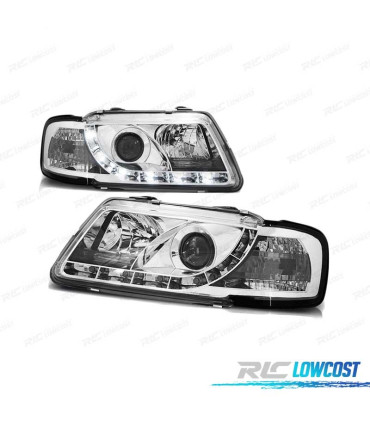 FARÓIS FRONTAIS LED TRU DRL ECE-R87 PARA AUDI A3 8L 96-00 CROMADO