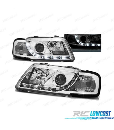 FARÓIS FRONTAIS LED TRU DRL ECE-R87 PARA AUDI A3 8L 96-00 CROMADO
