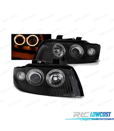 FARÓIS FRONTAIS XENON + ANGEL EYES PARA AUDI A4 00-04 PRETO