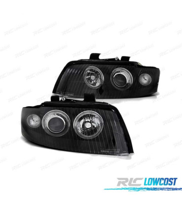FARÓIS FRONTAIS XENON + ANGEL EYES PARA AUDI A4 00-04 PRETO
