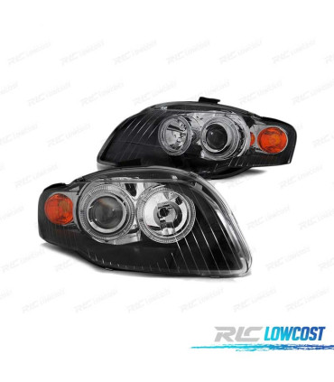 FARÓIS FRONTAIS ANGEL EYES PARA AUDI A4 B7 04-08 PRETO