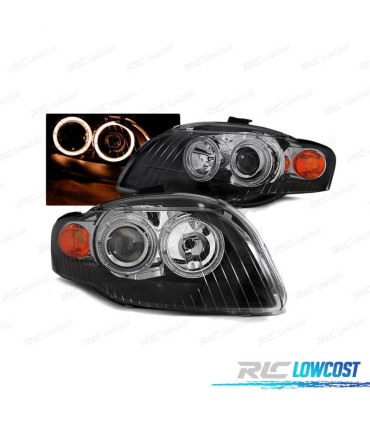 FARÓIS FRONTAIS ANGEL EYES PARA AUDI A4 B7 04-08 PRETO