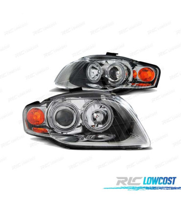 FARÓIS FRONTAIS ANGEL EYES PARA AUDI A4 B7 04-08 CROMADO