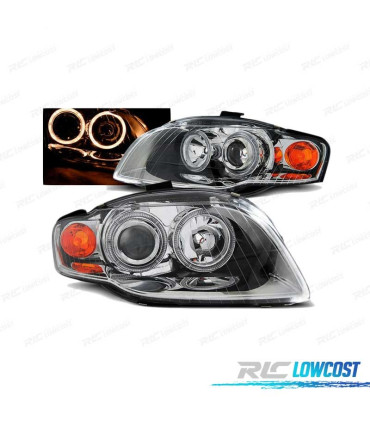 FARÓIS FRONTAIS ANGEL EYES PARA AUDI A4 B7 04-08 CROMADO