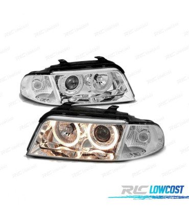 FARÓIS FRONTAIS ANGEL EYES PARA AUDI A4 99-00 CHROME CROMADO