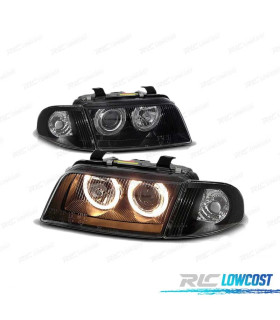 FARÓIS FRONTAIS ANGEL EYES PARA AUDI A4 B5 94-98 PRETO