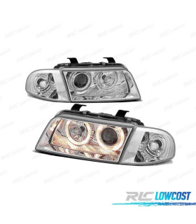 FARÓIS FRONTAIS ANGEL EYES PARA AUDI A4 B5 94-98 CROMADO