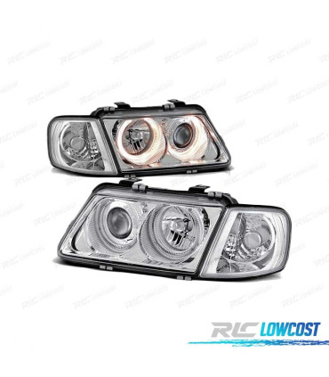 FARÓIS FRONTAIS ANGEL EYES PARA AUDI A3 96-00 CROMADO