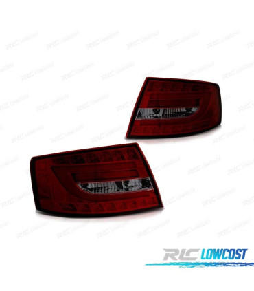 FAROLINS TRASEIROS LED PARA AUDI A6 C6 SEDAN 04-08 RED SMOKED VERMELHO FUMADO