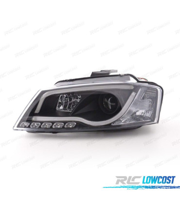 FARÓIS COM LUZ DIURNA TFL AUDI A3 8P 08-12 FUNDO PRETO