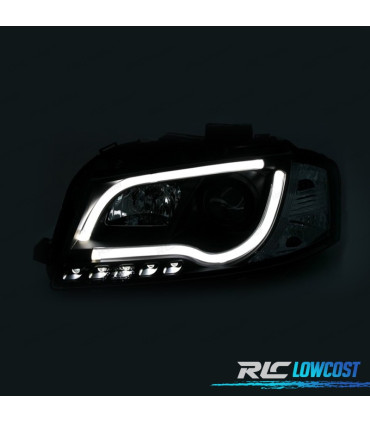FARÓIS COM LUZ DIURNA TFL AUDI A3 8P 03-08 FUNDO PRETO