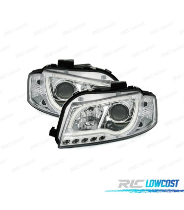 FARÓIS AUDI A3 8P 03-08 LUZ DIURNA TUBE LIGHT FUNDO CROMADO