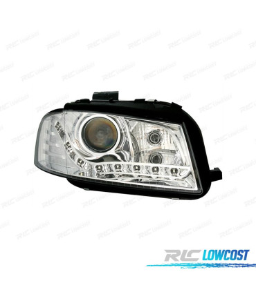 FARÓIS PARA AUDI A3 8P 03-08 FUNDO CROMADO LUZ DIURNA LED