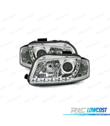 FARÓIS AUDI A3 8P 03-08 LUZ DIURNA LED FUNDO CROMADO