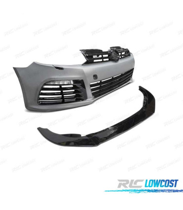 PARA-CHOQUES FRONTAL VOLKSWAGEN VW GOLF MK6 R20 08-13 PRETO BRILHANTE SRA + SPOILER LIP + LUZ DIURNA