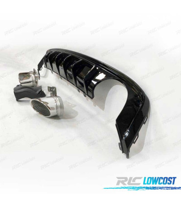 DIFUSOR TRASEIRO AUDI A6 C8 AVANT 19-21 LOOK RS6 PRETO BRILHANTE + PONTEIRAS DE ESCAPE