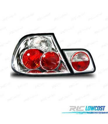 FAROLINS TRASEIROS BMW E46 4P 98-01 LED LOOK LEXUS FUNDO CROMADO