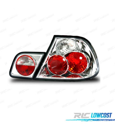 FAROLINS TRASEIROS BMW E46 4P 98-01 LED LOOK LEXUS FUNDO CROMADO