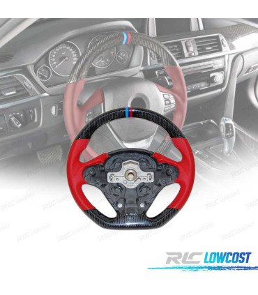VOLANTE BMW F30 F31 F32 F33 F36 11-20 LOOK M CARBONO + VERMELHO