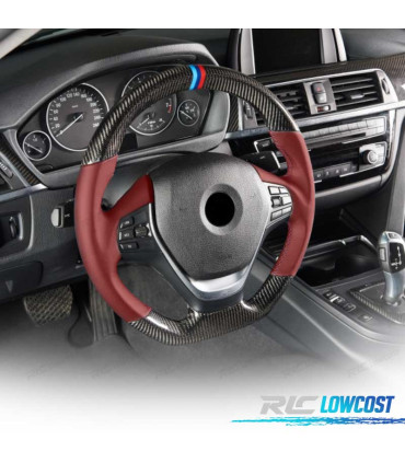 VOLANTE BMW F30 F31 F32 F33 F36 LOOK M CARBONO + VERMELHO
